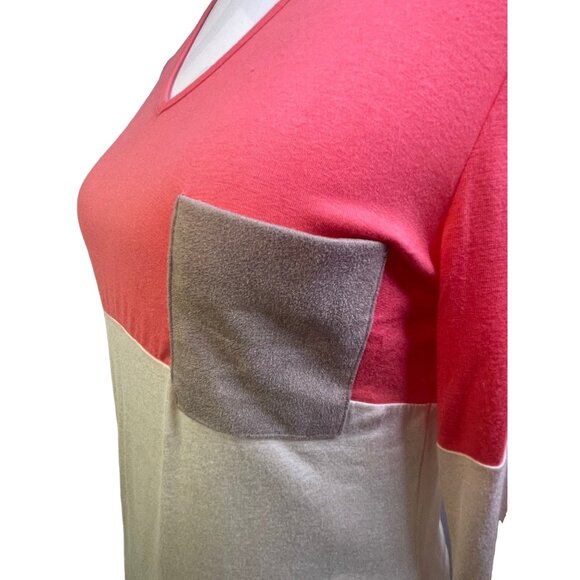 Pixley Stitch Fix Matata Faux Suede Pocket Knit Top Small Coral Ivory Brown - Picture 5 of 8